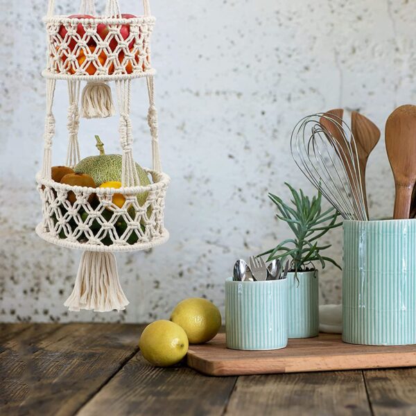 3 Tier Macrame Wall Hanging Kitchen Storage - Leechoo